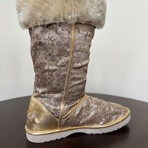 Coach Women's Metallic and Cream Winter Boots